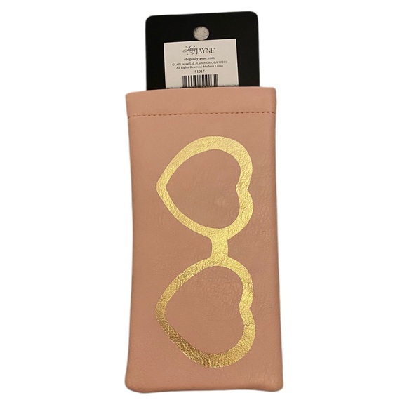 Lady Jayne Pink Eyeglass Case w/ Gold Heart Frames Design - Picture 2 of 2